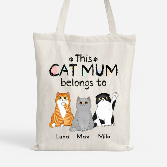 0938BUK1 this cat dad mum belongs to personalised tote bag for cat lovers