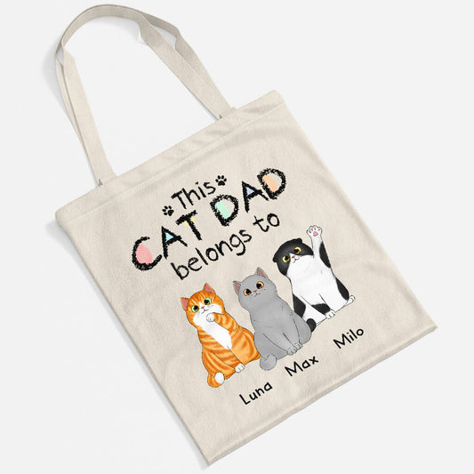 0938BUK2 this cat dad mum belongs to personalised tote bag for cat lovers