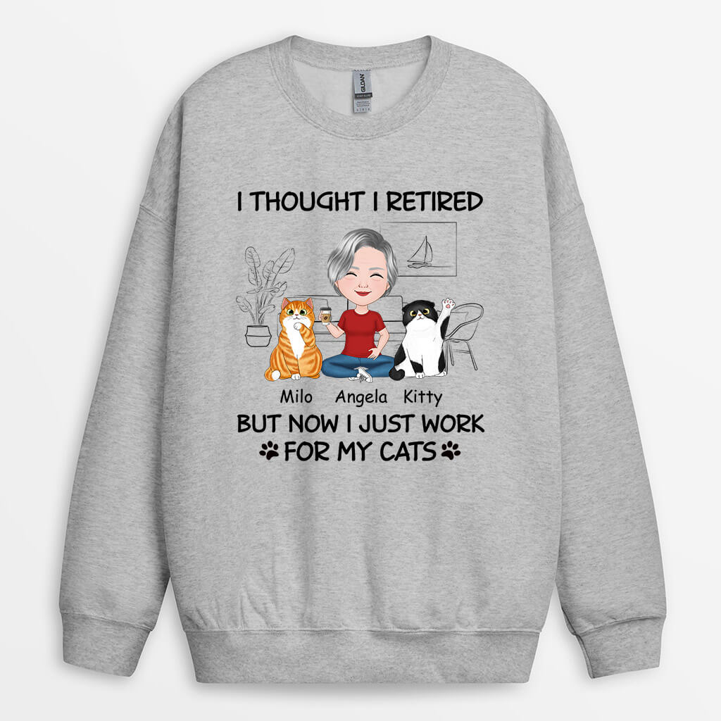 1046WUK1 Personalised Sweatshirt Gifts Retirement Cat Cat Lovers