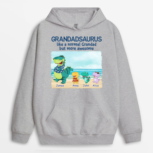 1139HUK2 Personalised Hoodie Gifts Beach Dinosaur Grandad Dad