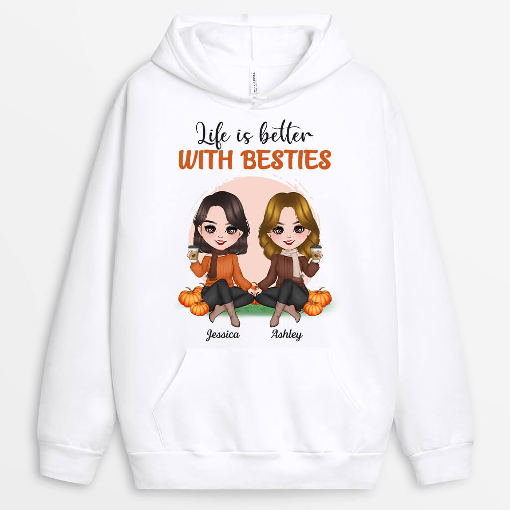 1218HUK1 Personalised Hoodies Gifts Life Better Besties