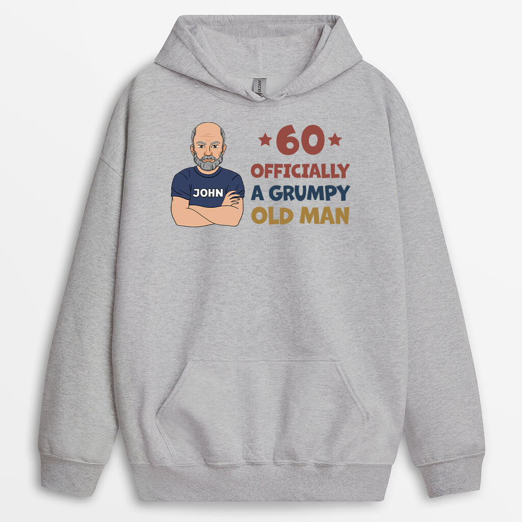 1239HUK2 personalised 70 officially grumpy old man hoodie t shirt