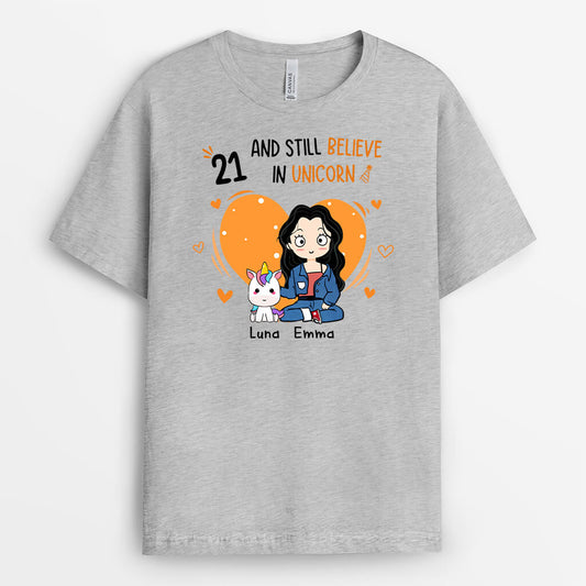 1244AUK2 personalised 18 and still believe in unicorn t shirt