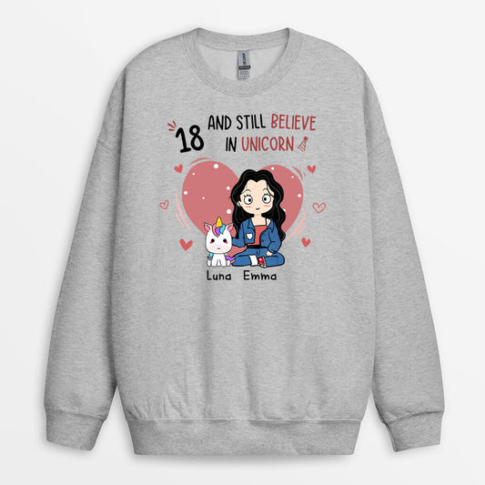 1244WUK2 personalised 30 and still believe in unicorn sweatshirt