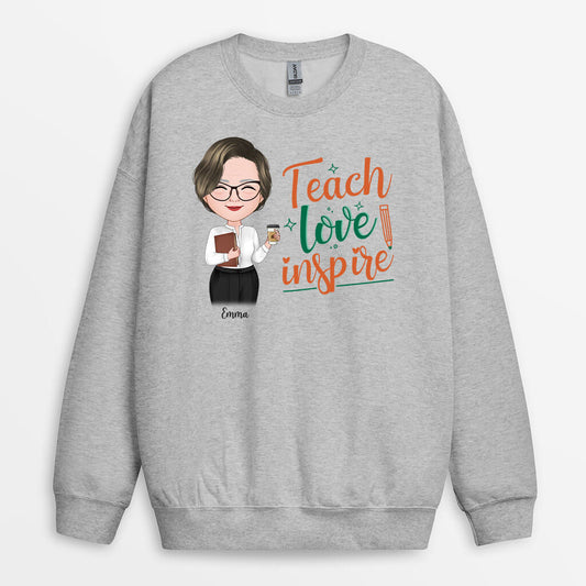 1291WUK2 personalised teach love inspire sweatshirt