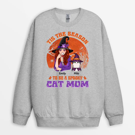 1293WUK1 personalised tis the season to be spooky cat mom sweatshirt