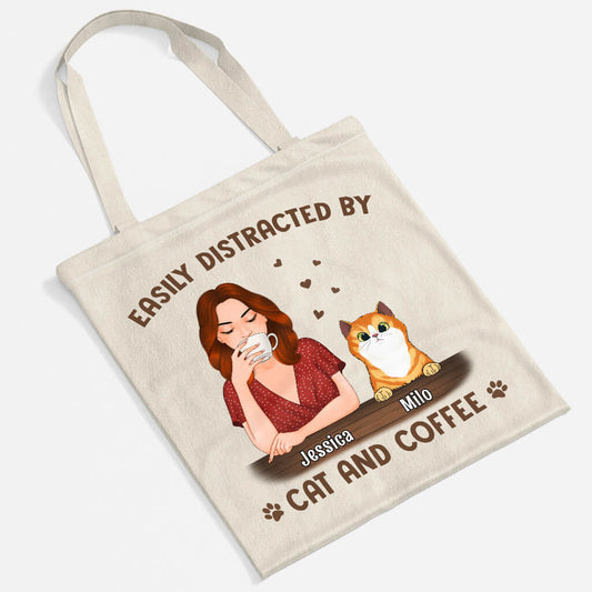 1306BUS1 personalized easily distracted by coffee and cat tote bag_2