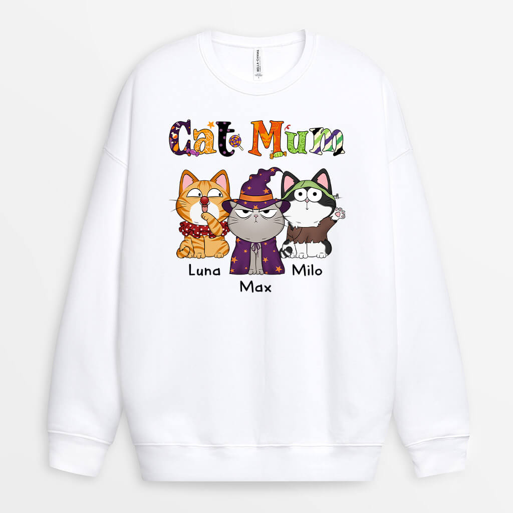 1311WUK1 personalised halloween cat mom with hat sweatshirt
