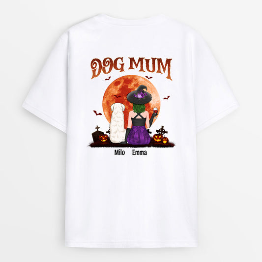 1322AUK1 personalised dog with red moon dog mum halloween t shirt