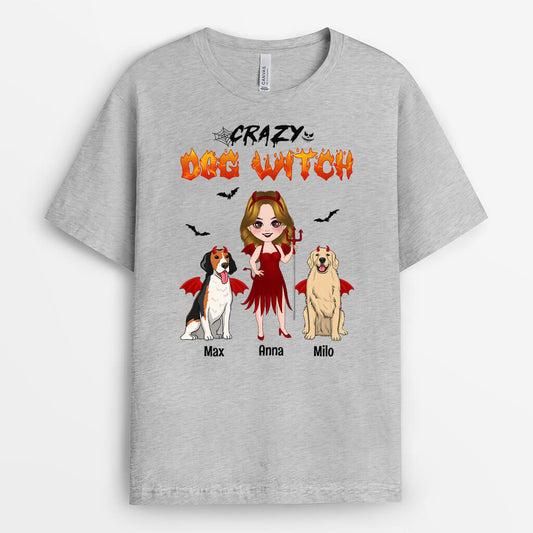 1348AUK2 personalised crazy dog witch t shirt