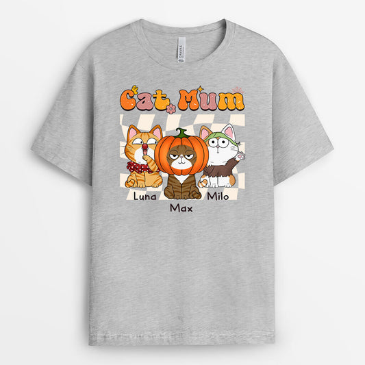 1349AUK1 personalised cat mom retro halloween t shirt