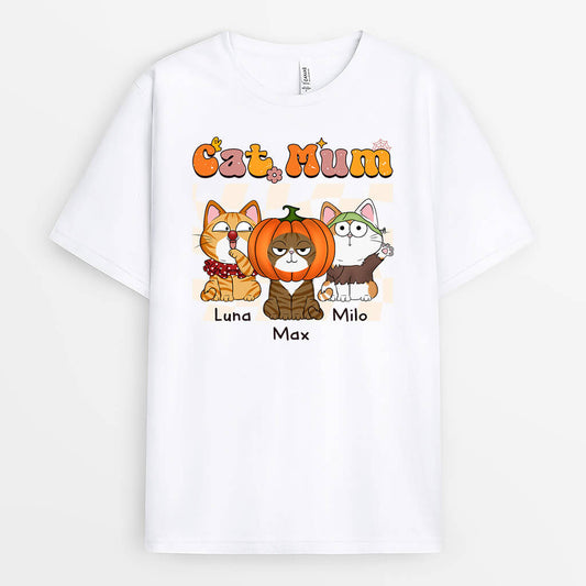 1349AUK2 personalised cat mom retro halloween t shirt