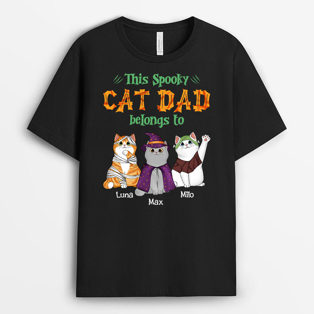 1352AUK1 personalised this spooky cat dad cat mom belongs to t shirt
