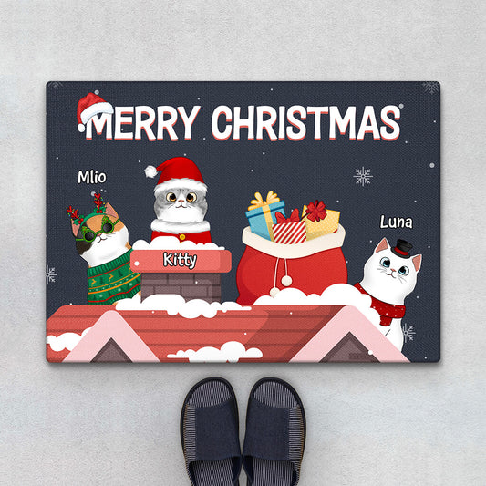 1394DUK1 personalised meowy merry christmas door mat