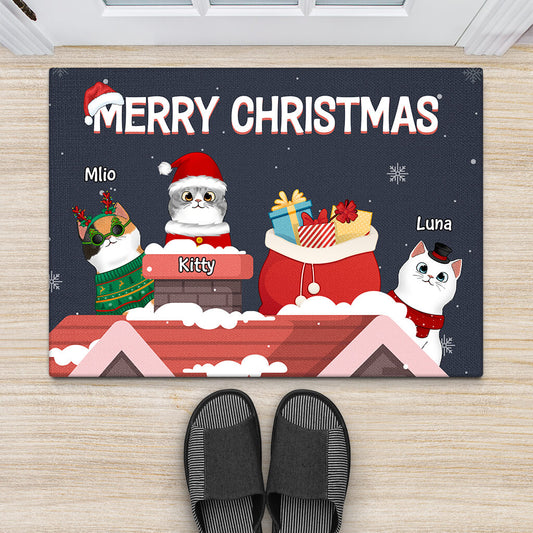 1394DUK2 personalised meowy merry christmas door mat