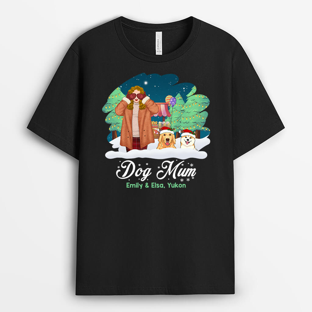 1411AUK1 personalised dog mum christmas t shirt
