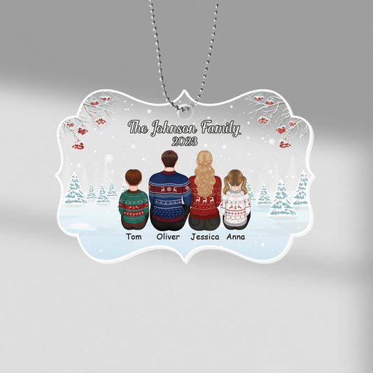1412OUK1 personalised family back view in snow ornament