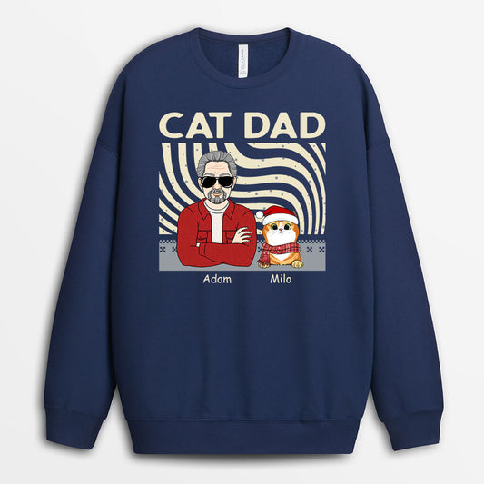 1413WUK2 personalised cat dad christmas sweatshirt