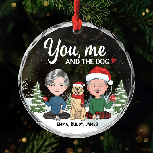 1423OUS1 personalized couple gifts glass couple with dog ornament 1423OKU0C