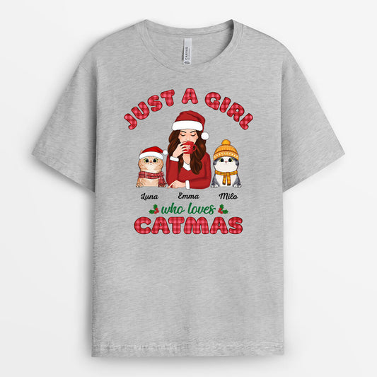1442AUK2 personailsed just a woman who loves catmas t shirt