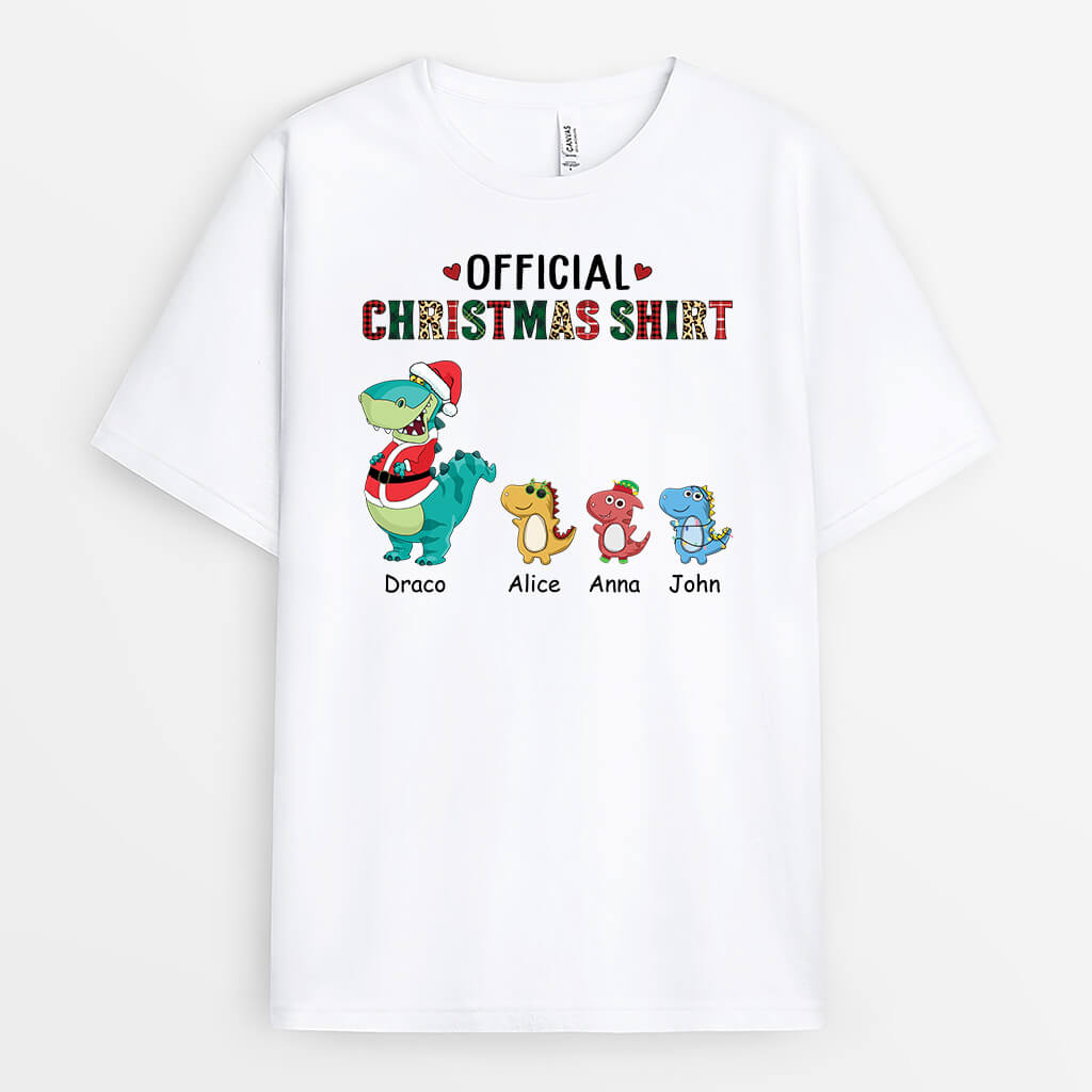 1462AUK1 personalised official christmas with dinosaurs t shirt