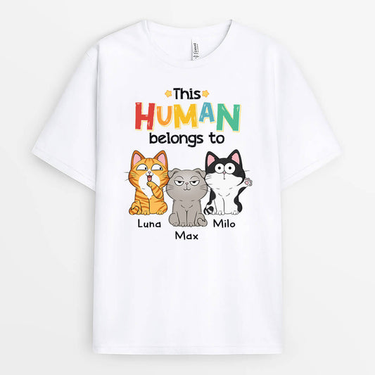 1481AUK1 personalised this human belongs to cat t shirt