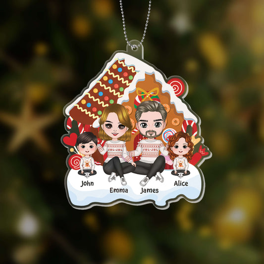 1558OUK2 personalised cute family sitting christmas ornament