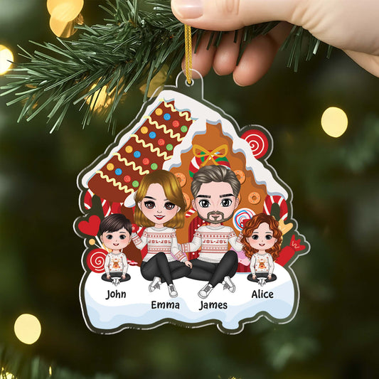 1558OUS2 personalized cute family sitting christmas gingerbread house t shirt