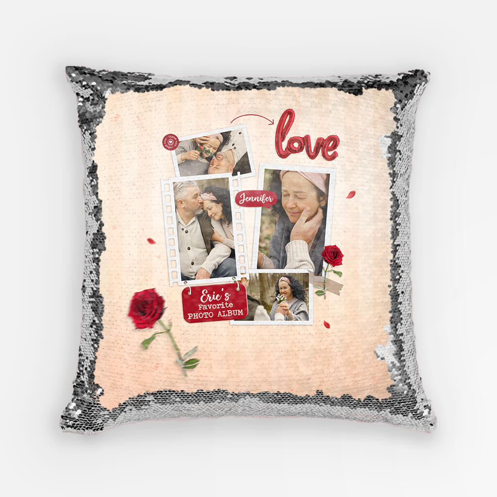 1781PUK1 personalised names favourite photo album sequin pillow