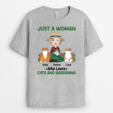 1859AUK2 personalised just a woman who loves cats and gardening t shirt