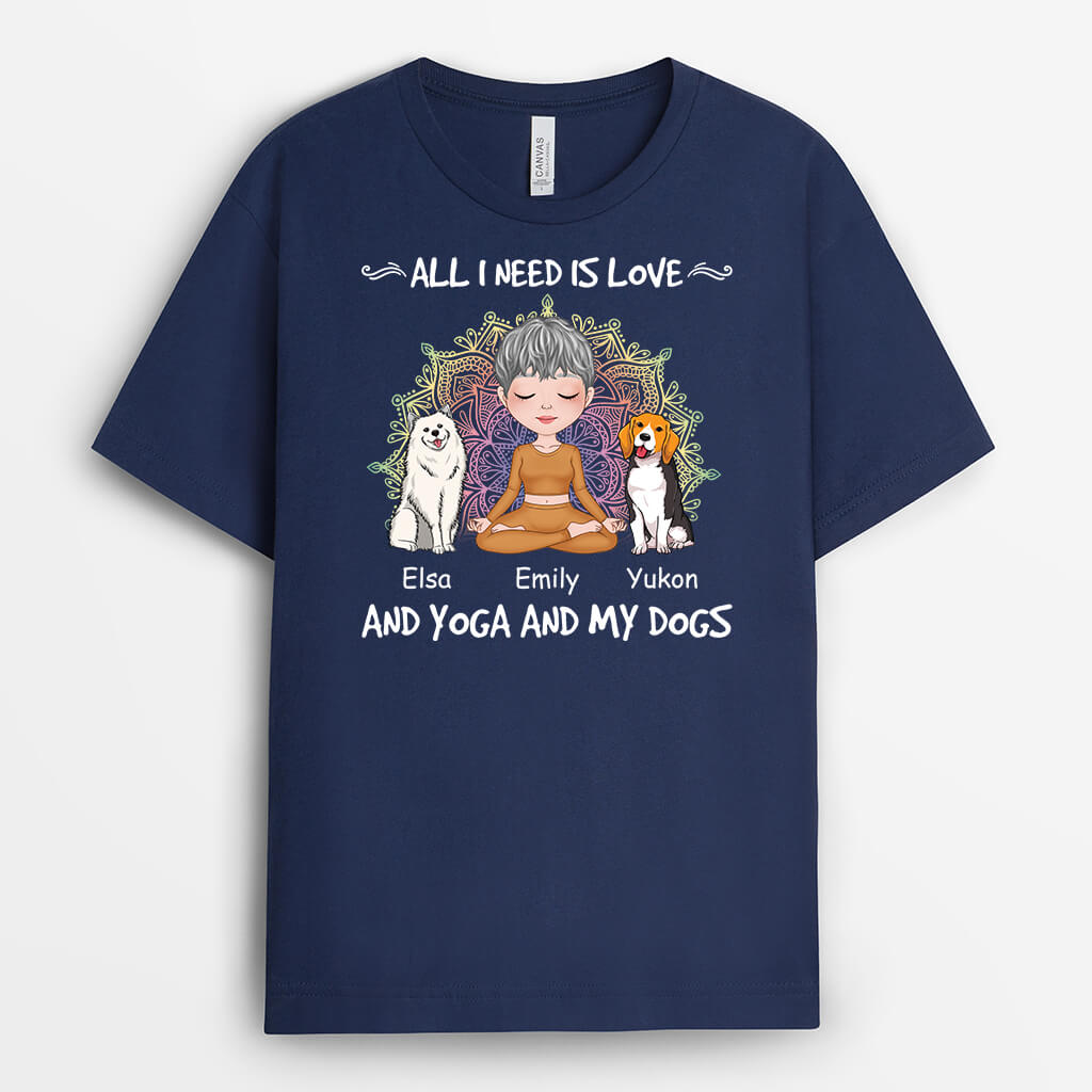 1900AUK2 personalised love and yoga and my dogs t shirt