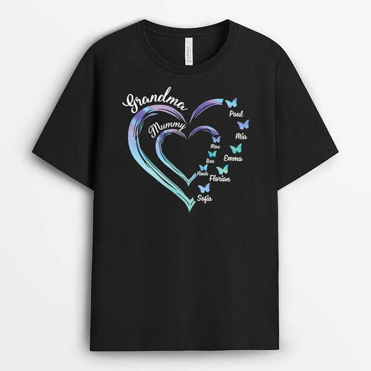2183AUK1 personalised grandma and mum heart in heart t shirt