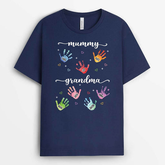 2194UK1 personalised mum grandma with kids hand print t shirt