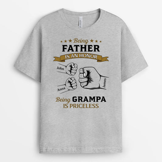2268AUK2 personalised being dad is an honor being grandad is priceless t shirt