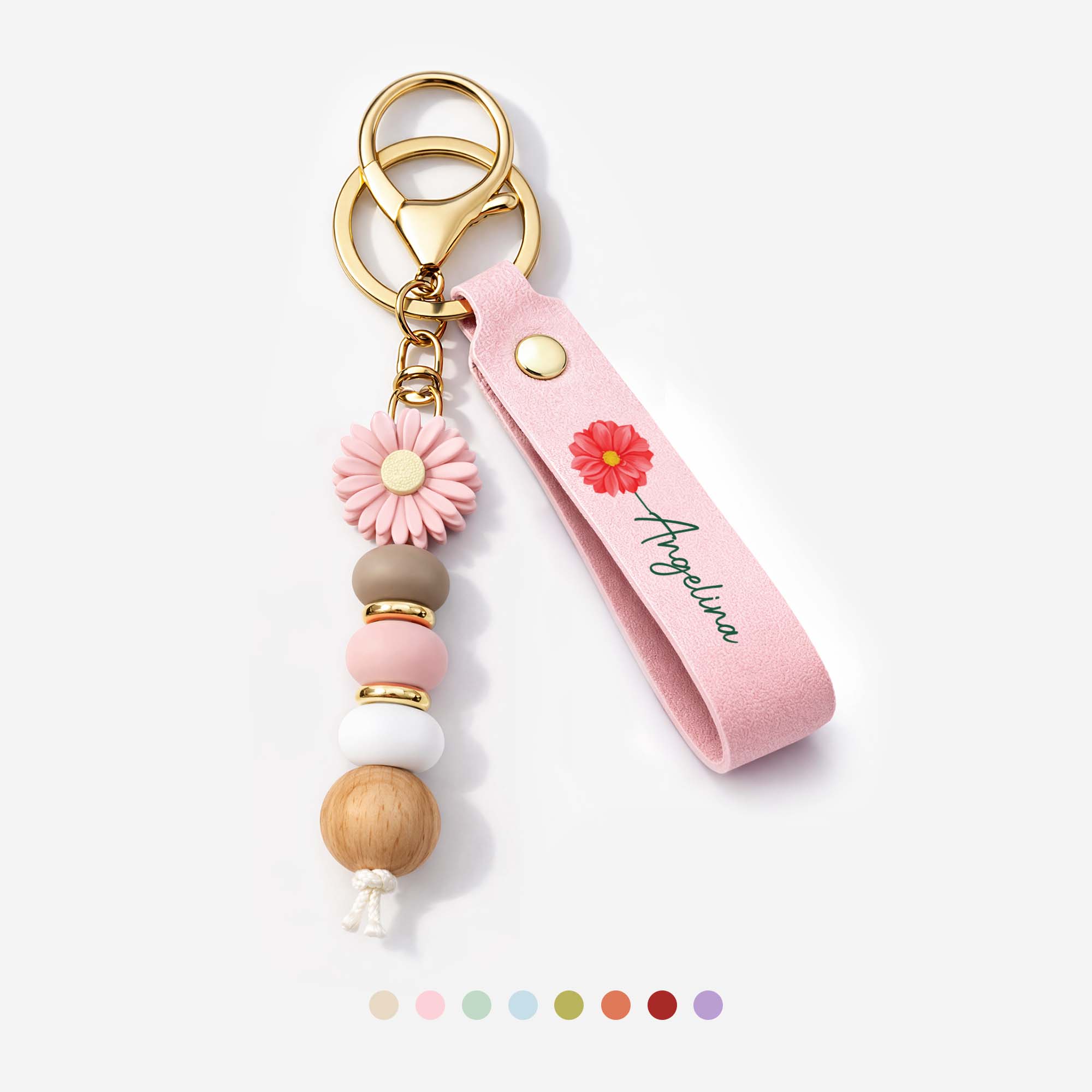 2501MUK1 personalised uv printed daisy beaded keyring with name and flower for her 2501mjcl7e