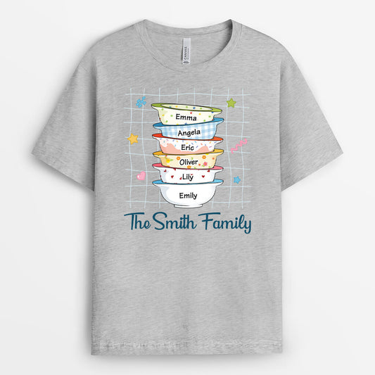 2564AUK2 stacked bowls family names personalised t shirt
