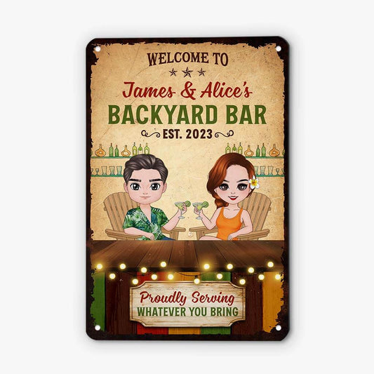 2630EUK1 welcome to backyard bar custom metal sign for couple and family