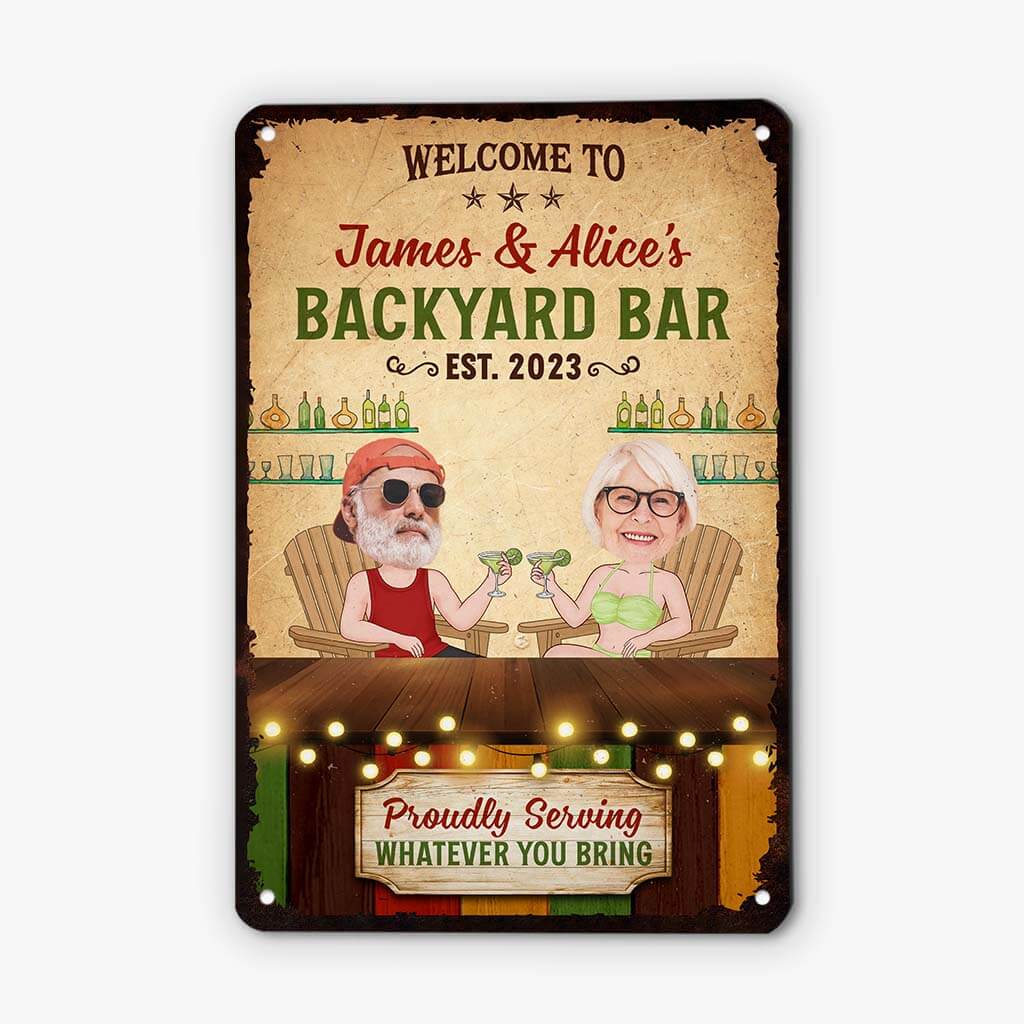 2630EUK2 welcome to backyard bar custom metal sign for couple and family