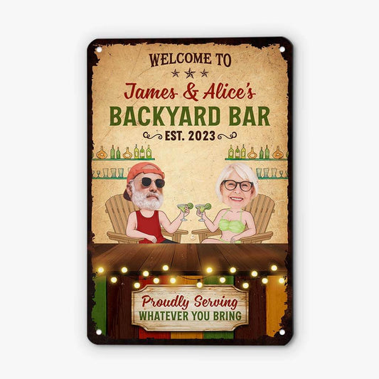 2630EUK2 welcome to backyard bar custom metal sign for couple and family