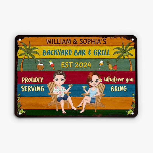 2631EUK1 backyard bar and grill customised metal sign for couple and family
