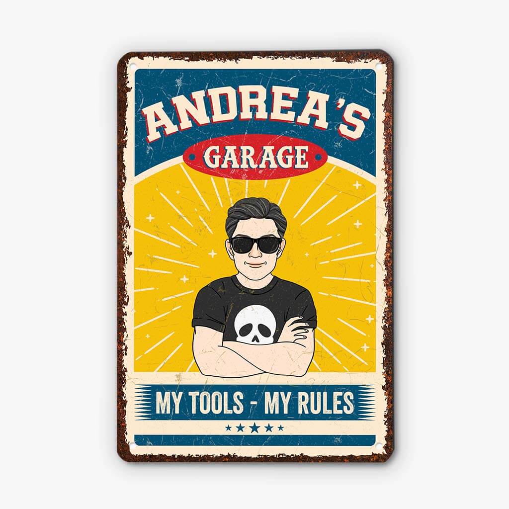 2635EUK1 my garage my tools my rules custom made metal signs uk for man