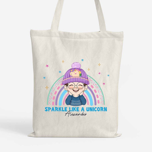 2638BUK1 sparkle like a unicorn tote bag personalised for kids