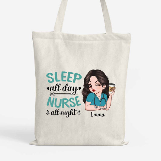 2640BUK1 sleep all day nurse all night personalised canvas bags for her