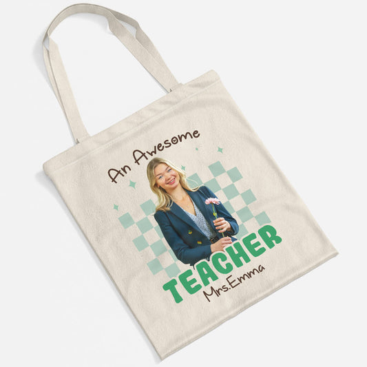 2653BUK2 an awesome teacher personalised canvas tote bag for female