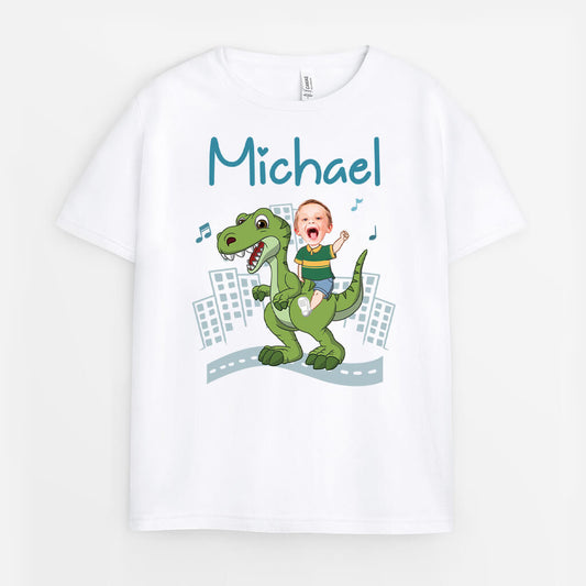2671AUK1 kid boy riding a dinosaur custom tee shirts for boys