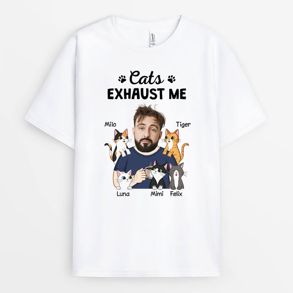 2706AUK2 cats exhaust me funny personalised t shirt for cat lovers