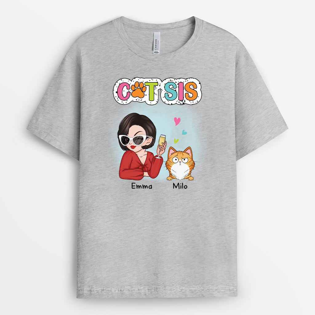 2732AUK2 cat mum cat sis t shirt personalised gifts for cat lovers