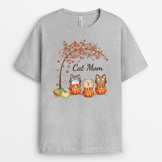 2738AUK2 cat mom autumn tree personalised t shirts for cat lovers