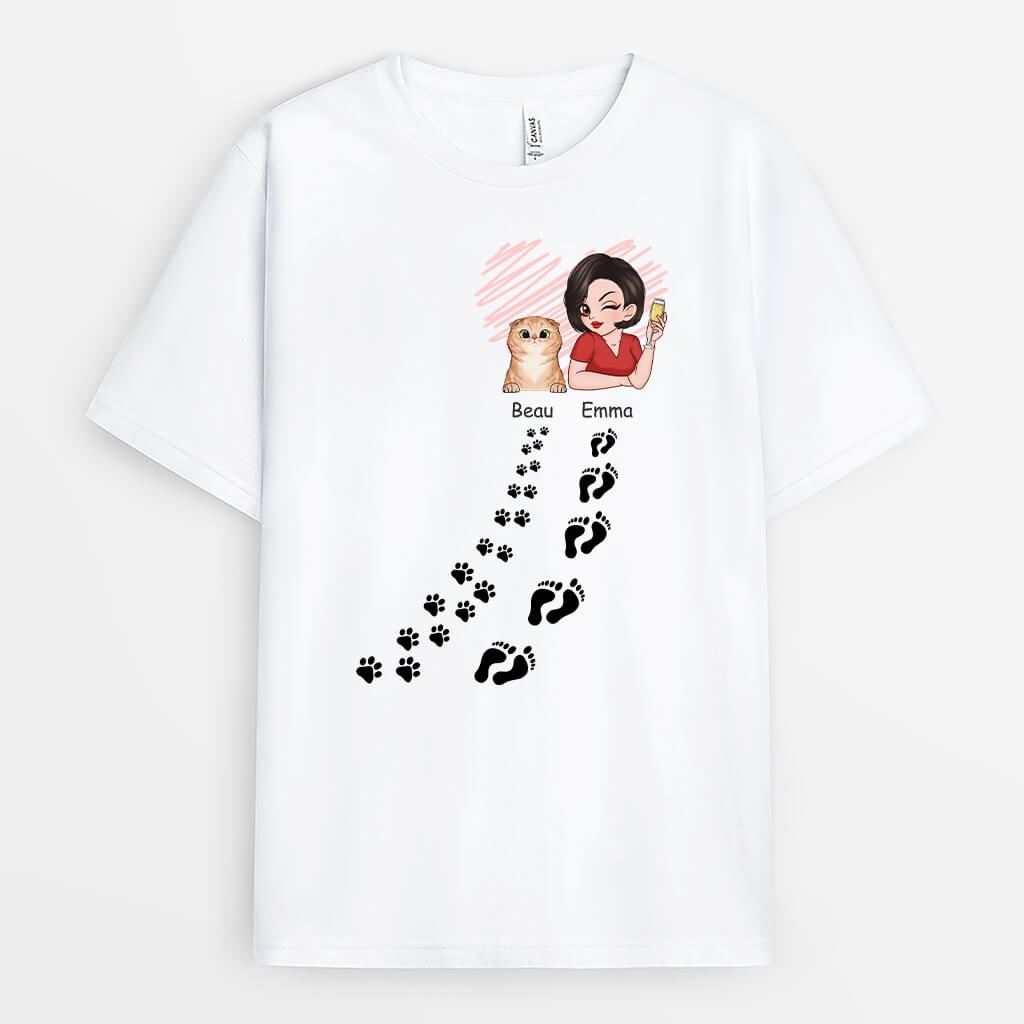 2768AUK1 paw prints and footprints t shirt unique gifts for cat lovers