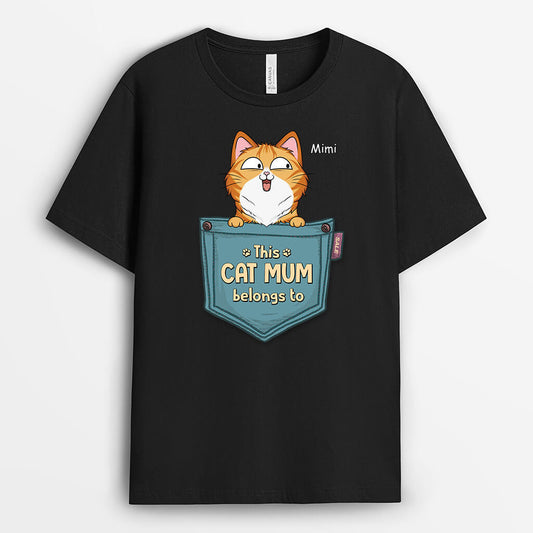 2816AUK3 this cat dad belongs to t shirt personalised cat lover present ideas